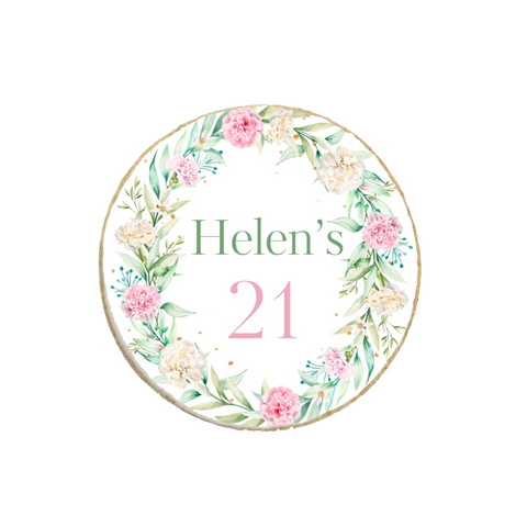 Birthday Peony & Greenery Custom Cookies