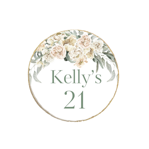 Birthday White Floral Themed Custom Cookies