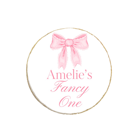 Fancy One Pink Bow Birthday Custom Cookies