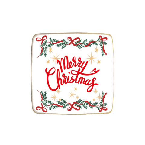 "Merry Christmas" Holiday Wreath Custom Cookies
