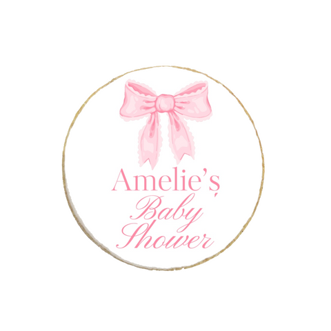 Pink Bow Baby Shower Themed Custom Cookies