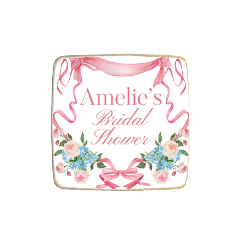 Pink Bow Coquette Themed Bridal Shower Custom Cookies