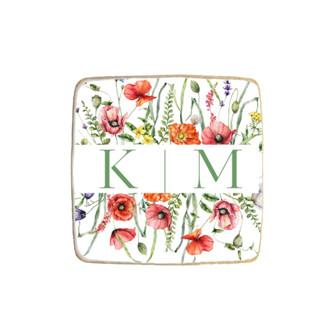 Wedding & Engagement Initials Poppy Floral Custom Cookies