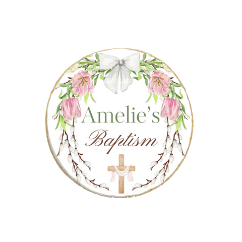 Willow Floral Wreath Baptism Custom Cookies