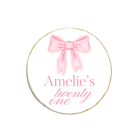 21st Birthday Pink Bow Themed Custom Cookies