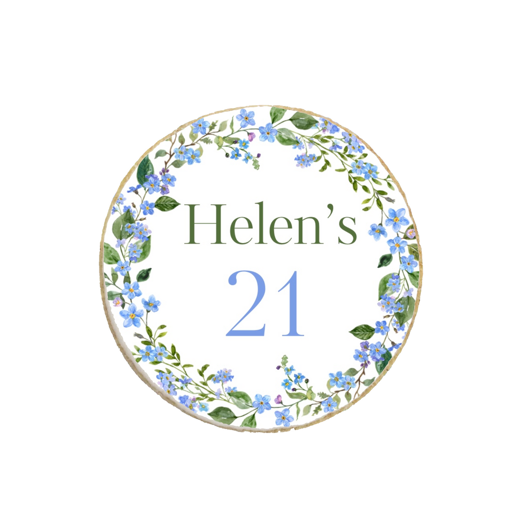 Birthday Blue Floral Custom Cookies