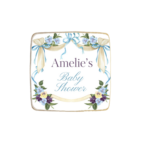 Blue Bow Coquette Themed Baby Shower Custom Cookies