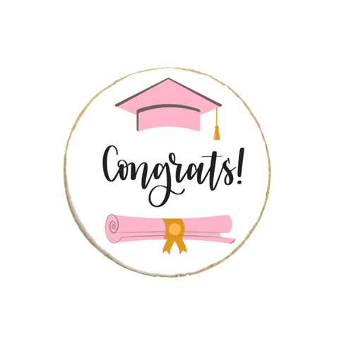 "Congrats" Graduation Pink Themed Custom Cookies