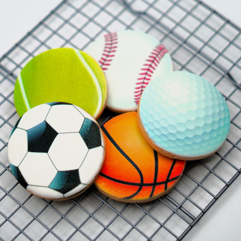 Sports Balls Custom Cookies | Soccer Basketball Golf Baseball Tennis