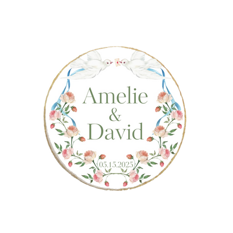 Floral Coquette Doves Themed Wedding & Engagement Custom Cookies