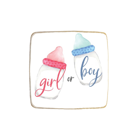 “Pink and Blue Bottle” Gender Reveal Custom Cookies