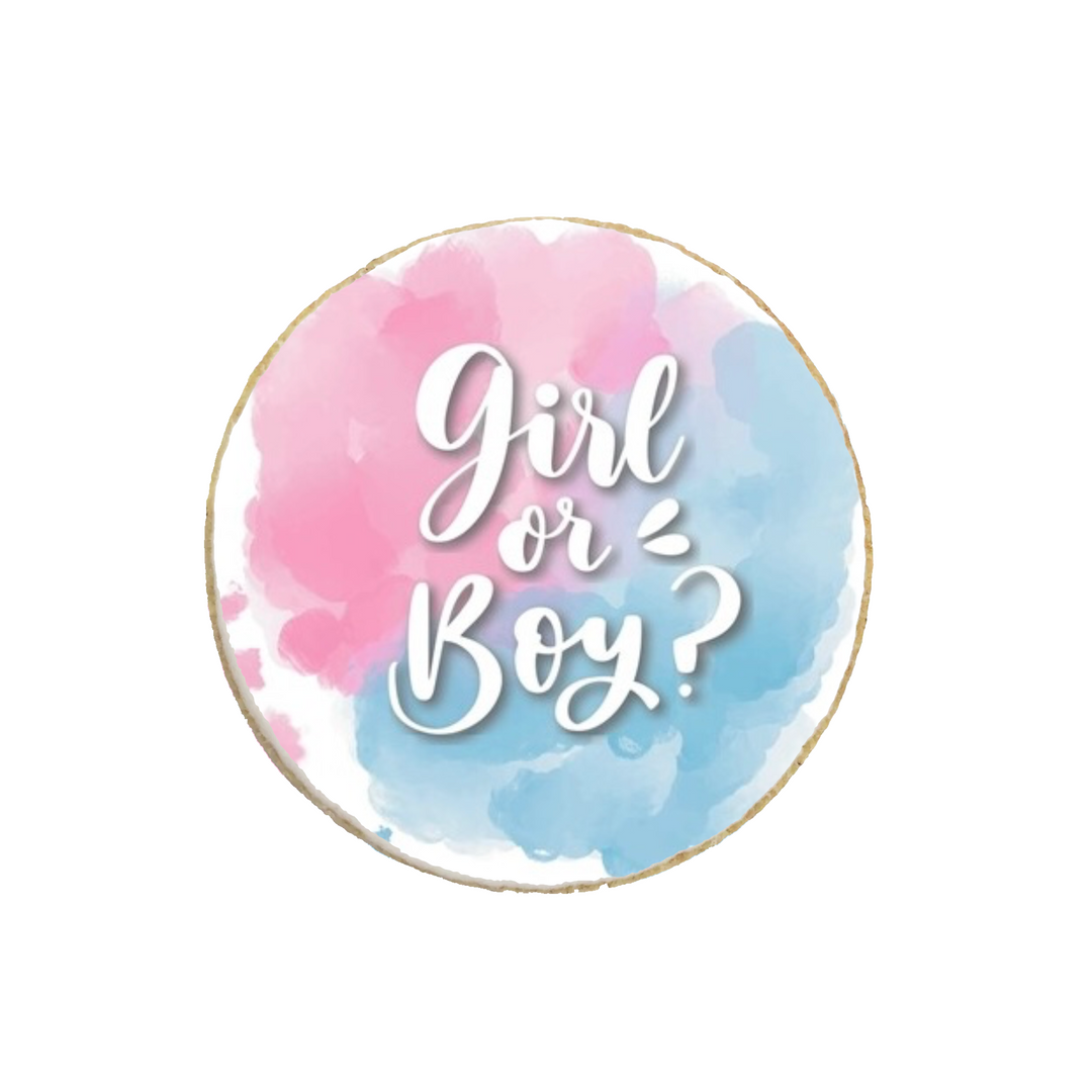 Boy or Girl Gender Reveal Round Custom Cookies - Modern Bite