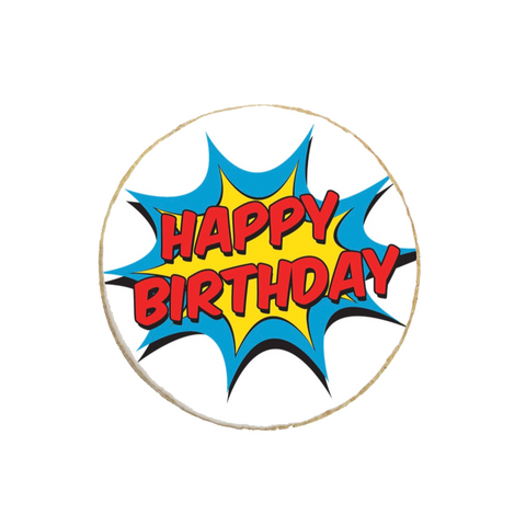 “Comic” Birthday Round Custom Cookies