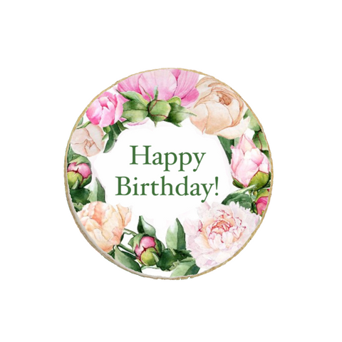 “Happy Birthday” Peony Themed Custom Cookies