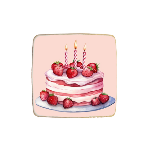 “Strawberry Cake” Design Birthday Custom Cookies