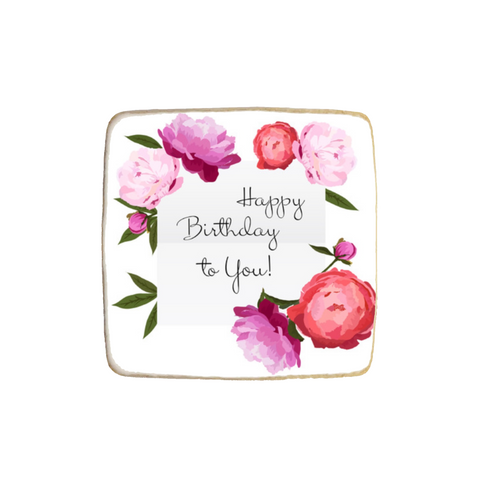 “Happy Birthday to You” Peony Themed Custom Cookies