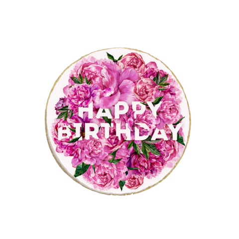 “Happy Birthday” Peony Design Custom Cookies