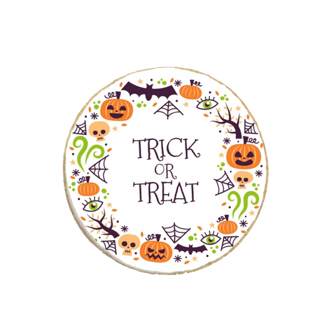 "Trick or Treat" Halloween Round Custom Cookies