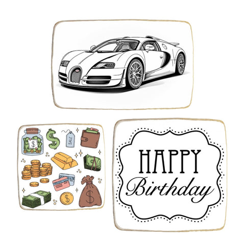 “Car & Money” Themed Birthday Custom Cookies
