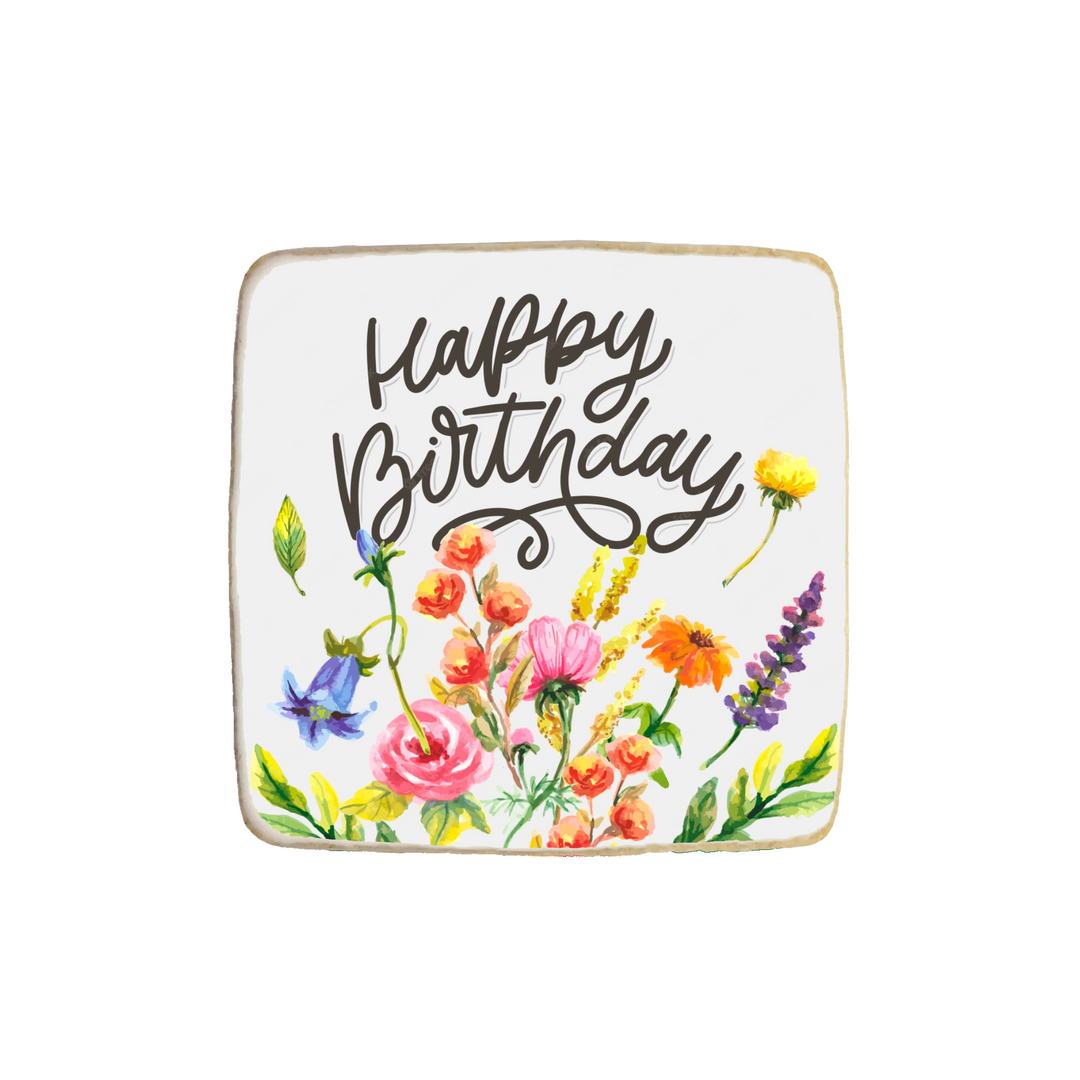 “Happy Floral Birthday” For Her Custom Cookies