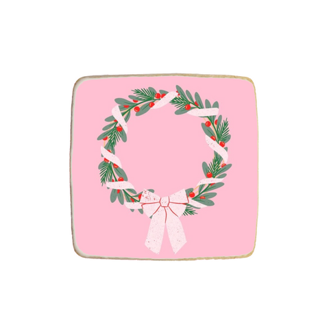 "Wreath" Pink Themed Christmas & New Year Custom Cookies