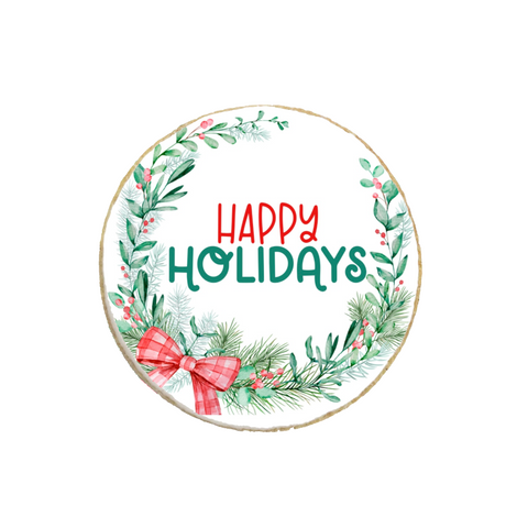 "Happy Holidays" Christmas & New Year Round Custom Cookies
