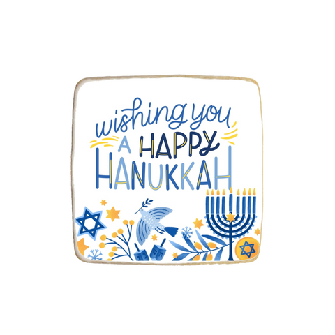 "Wishing You Happy Hanukkah" Square Custom Cookies