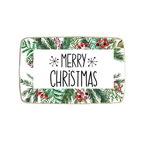 "Merry Christmas Wreath" Rectangular Custom Cookies