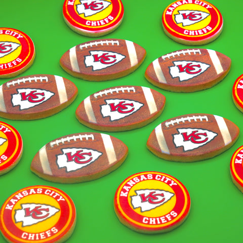 Kansas City Chiefs Super Bowl Football Shaped Custom Cookies