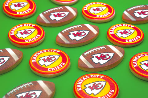 Kansas City Chiefs Super Bowl Football Shaped Custom Cookies