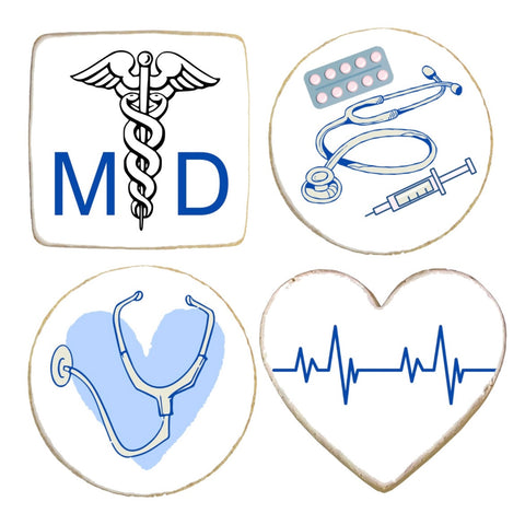 Medical Blue Themed Graduation Custom Cookies