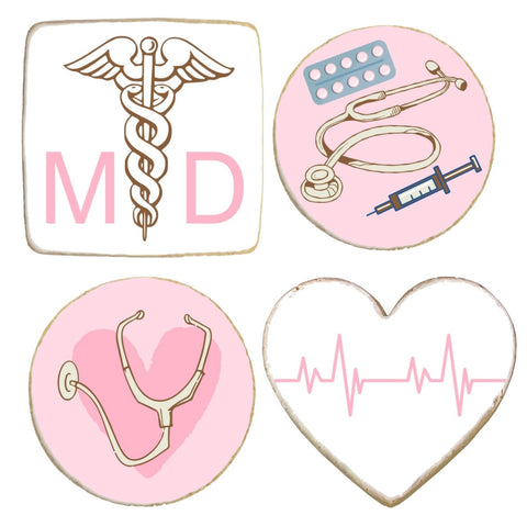 Medical Pink Themed Graduation Custom Cookies