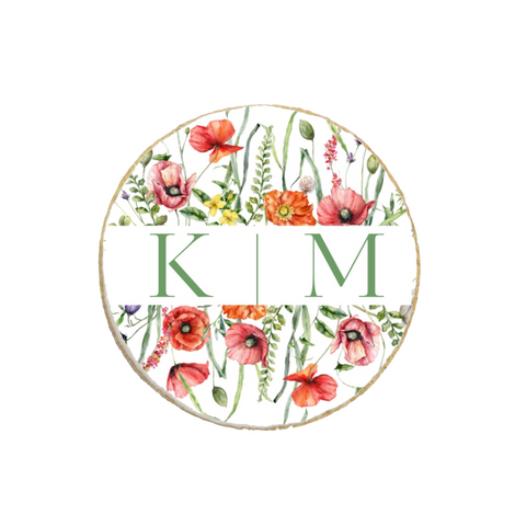Wedding & Engagement Initials Poppy Floral Custom Cookies