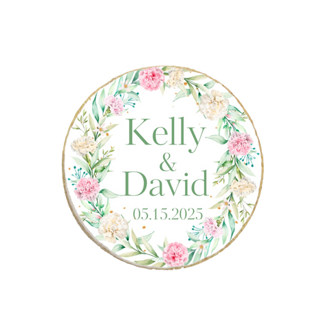 Wedding & Engagement Peony & Greenery Custom Cookies