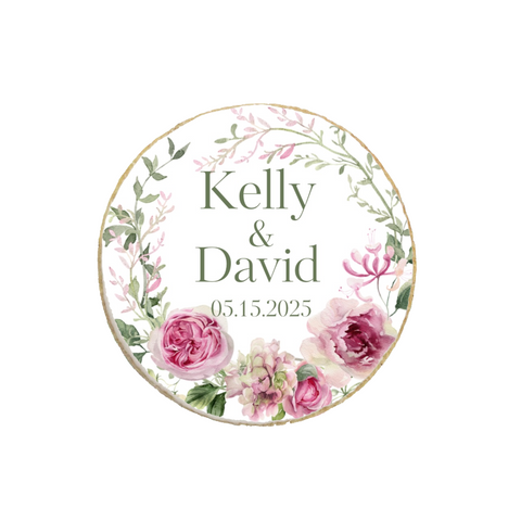 Wedding & Engagement Pink Floral Custom Cookies